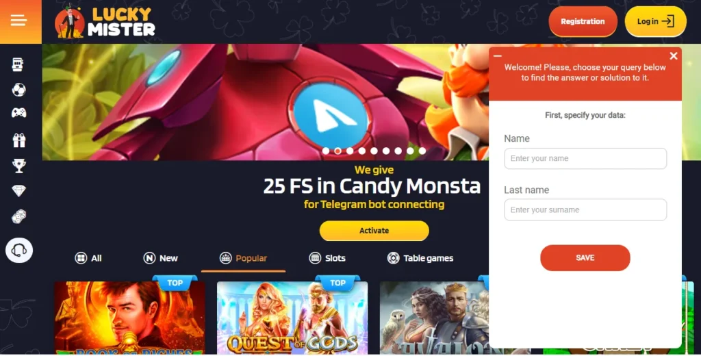 Support on Lucky Mister Casino