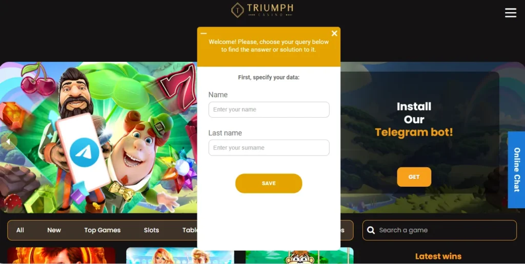 Customer support at Triumph Casino