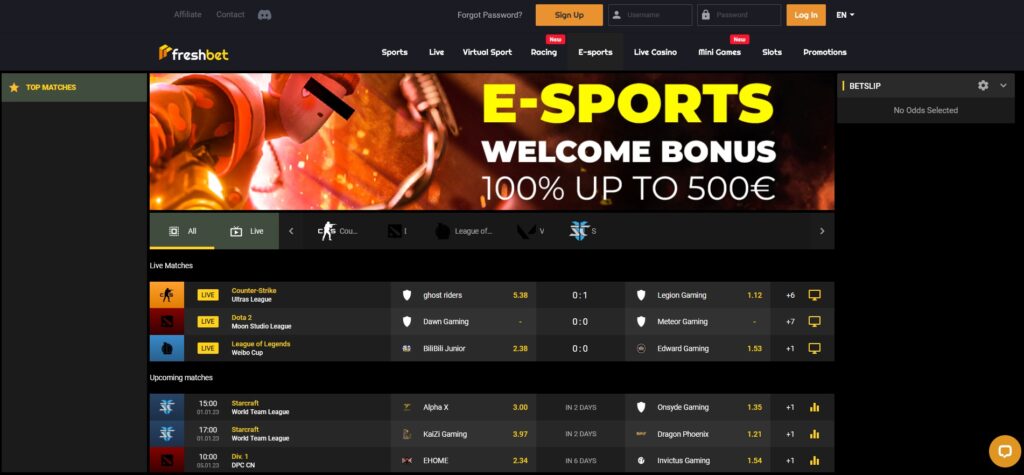 Betting section at Freshbet Casino