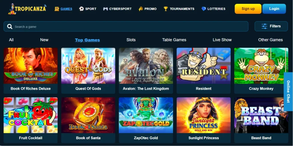Top games at Tropicanza Casino
