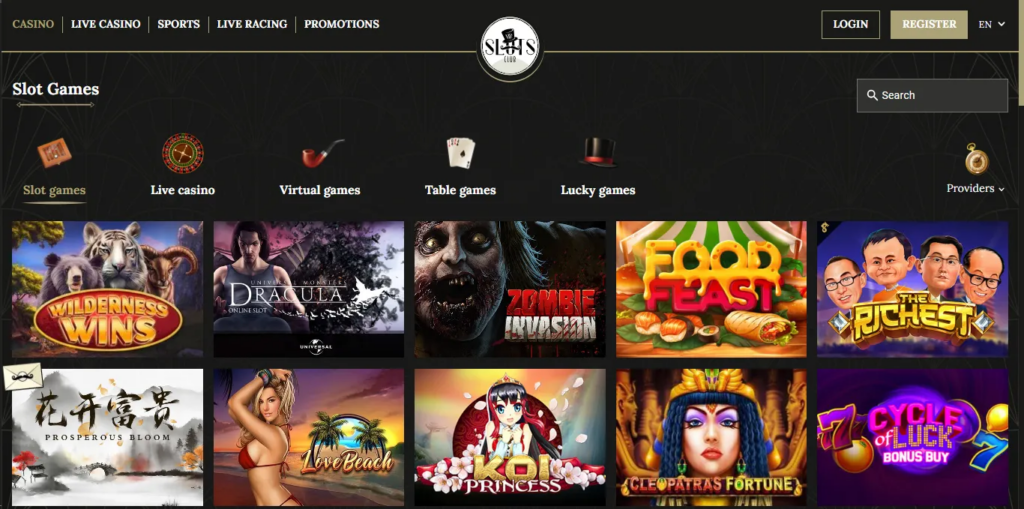 Mr Slots Club Casino page of games