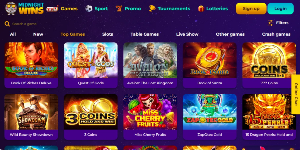 Play top games at Midnight Wins Casino
