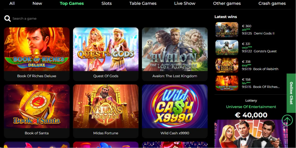Top games at Slots Charm Casino
