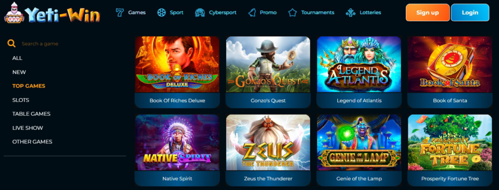 Play top games at Yeti Win Casino