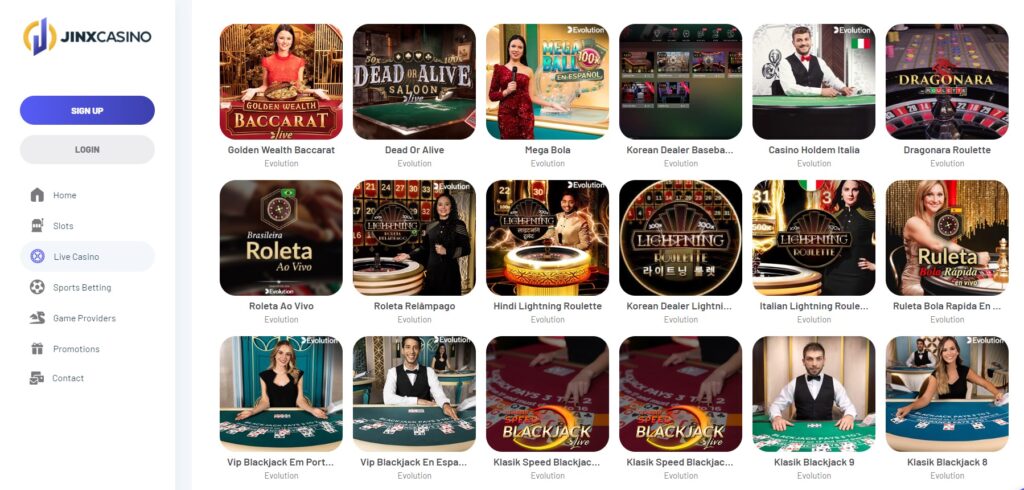 Play Live casino at Jinx Casino