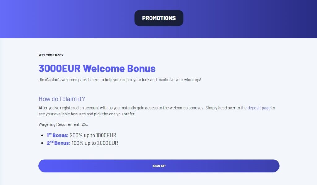 Promotions at Jinx Casino