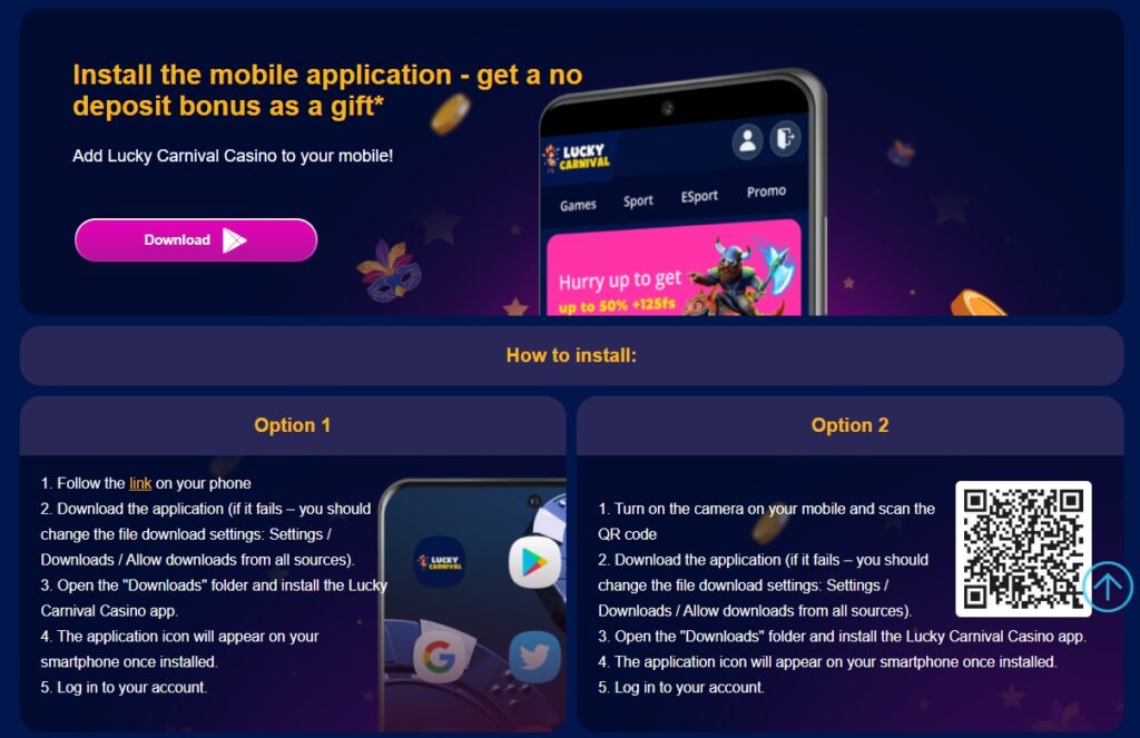 Mobile app by Lucky Carnival Casino