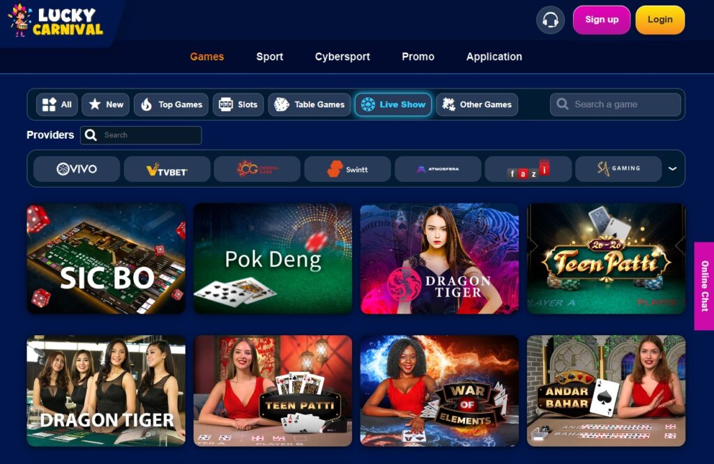 Live shows at Lucky Carnival Casino