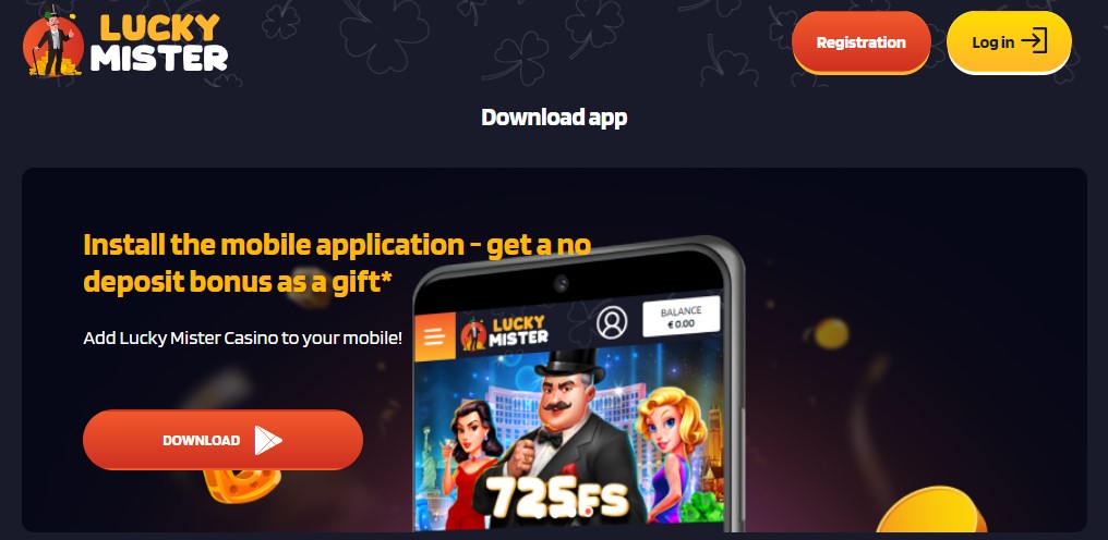Install the mobile application by Lucky Mister Casino