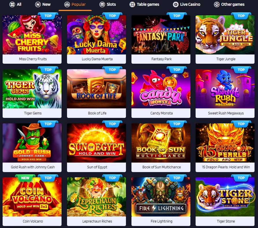 Play popular games by Lucky Mister Casino
