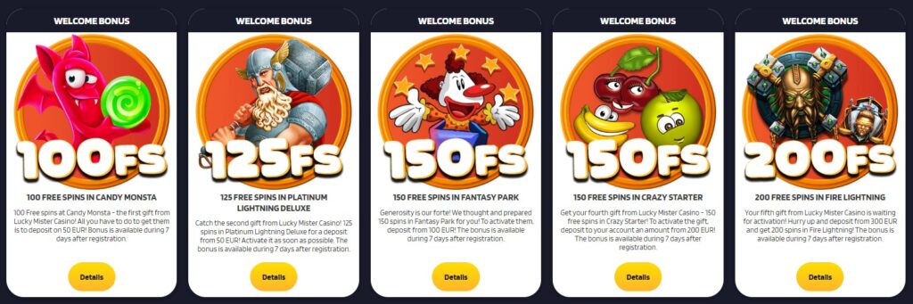 Check list of bonuses by Lucky Mister Casino