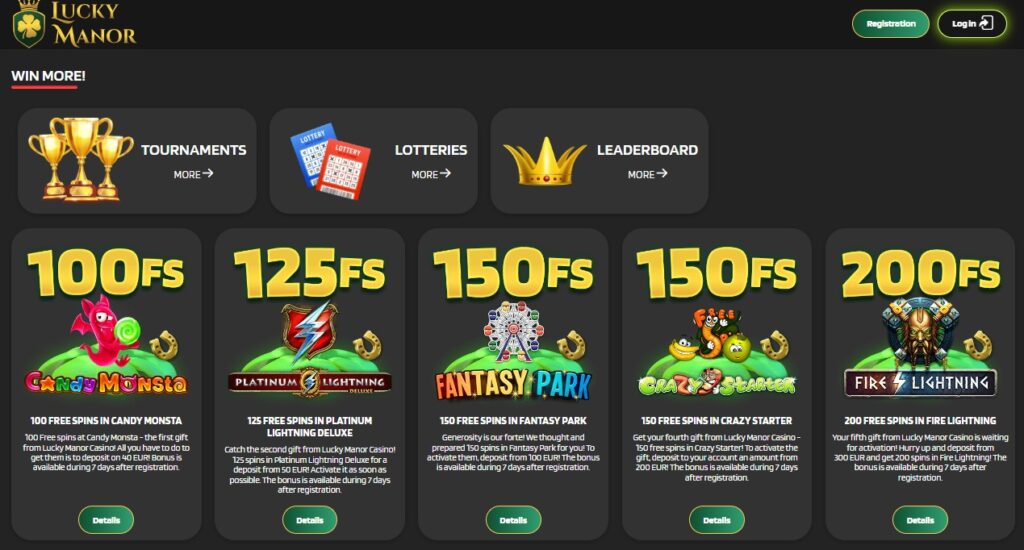 Check bonuses on Lucky Manor Casino