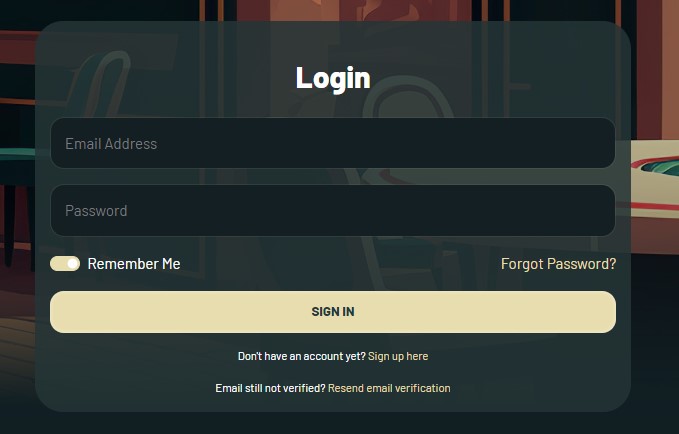 Login page at Palm Casino