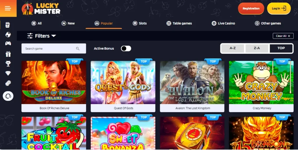 Games on Lucky Mister Casino