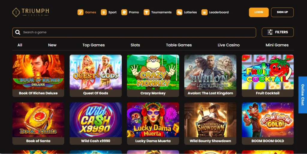 Triumph Casino game page