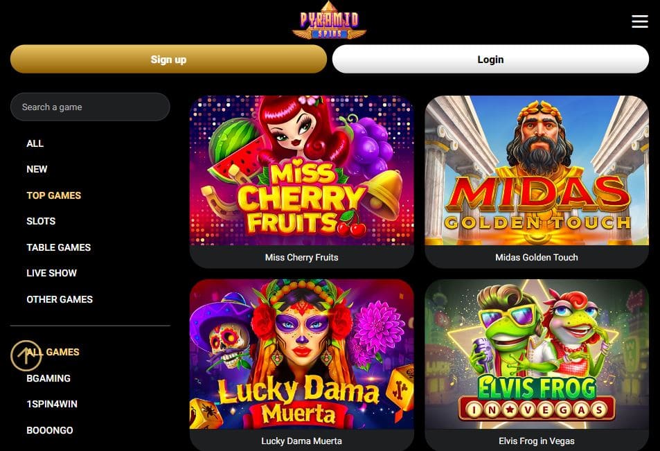 Pyramid Spins Casino game page