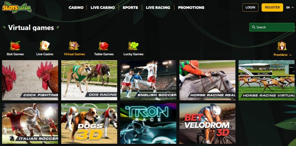 Game section at Slots Safari Casino