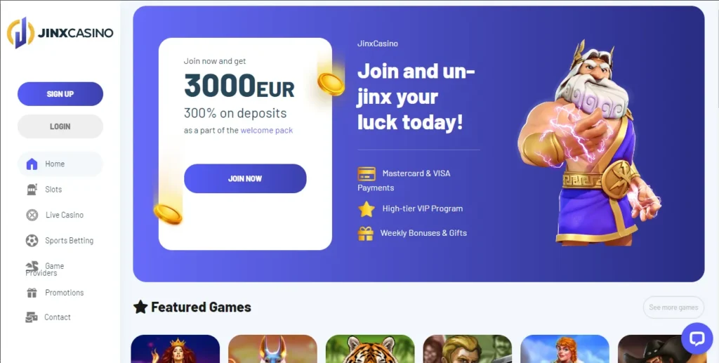 Jinx Casino main page