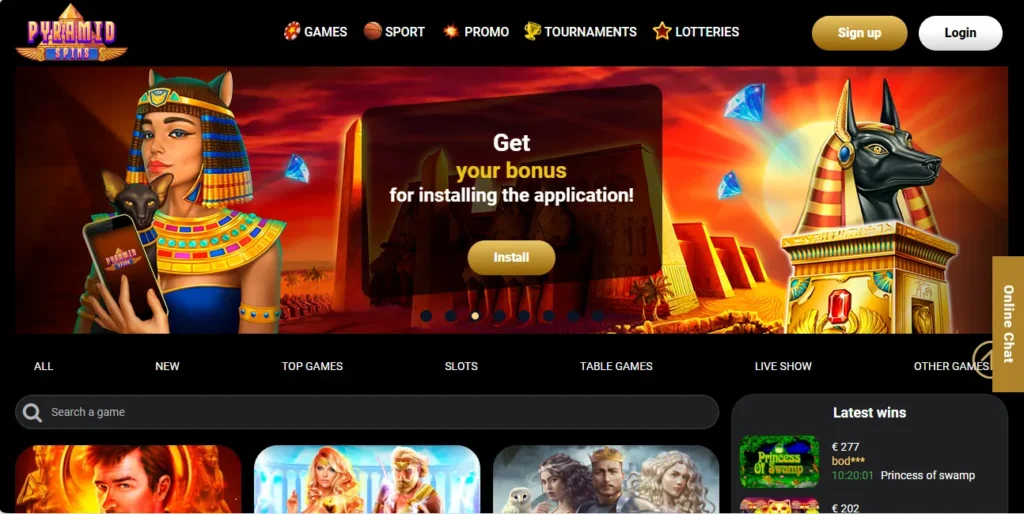 Pyramid Spins Casino main page
