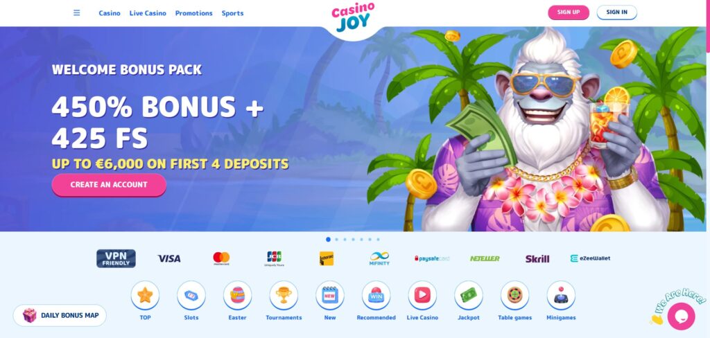 Home Page at Casinojoy